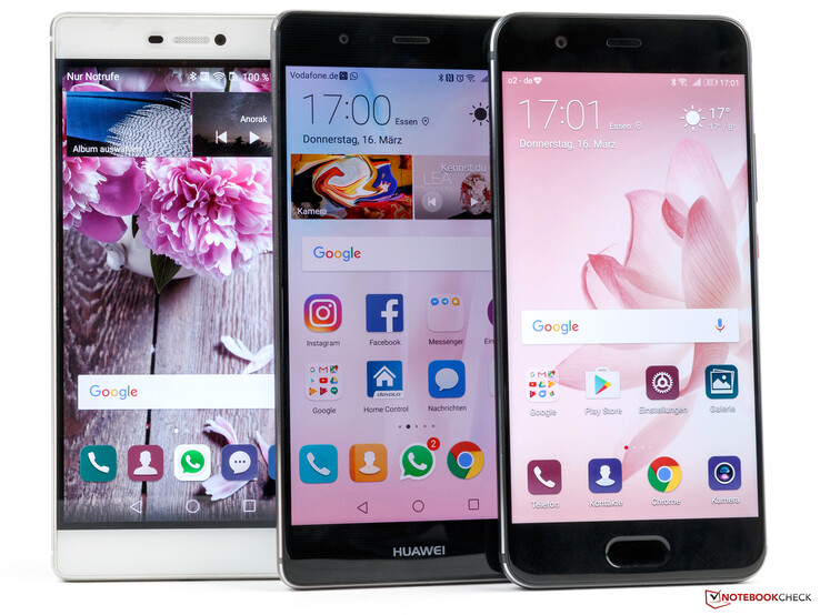 Derde generatie (links naar rechts): Huawei P8, P9, en de nieuwe P10.