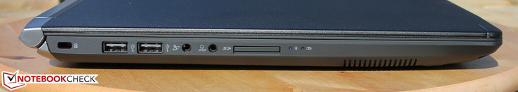 Linkerkant: Kensington, 2 x USB 2.0, microfoon, koptelefoon / SPDIF combinatie