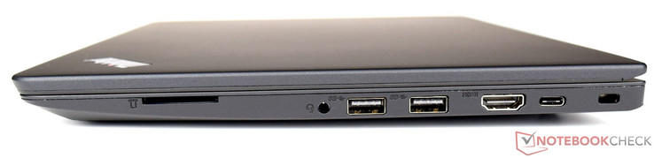 Rechterkant: SD kaartlezer, 3.5-mm poort, 2x USB 3.0, HDMI, USB Type-C (Gen. 1), Kensington Lock