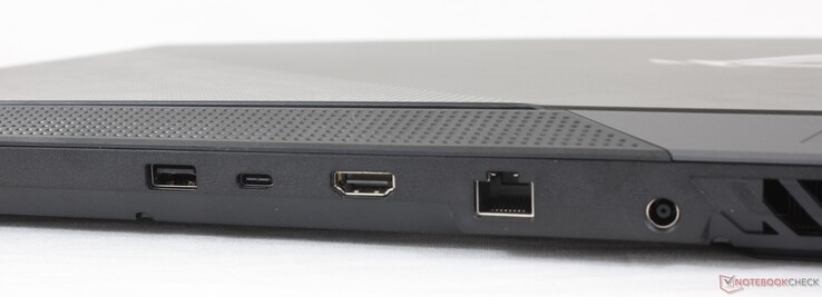 Links: USB-A 3.2 Gen. 1, USB-C 3.2 Gen. 2 met DisplayPort en Power Delivery, HDMI 2.0b, Gigabit RJ-45, AC-adapter