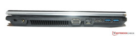 Linkerzijde: Kensington Lock, stroomaansluiting, VGA, LAN, HDMI, 2x USB 3.0