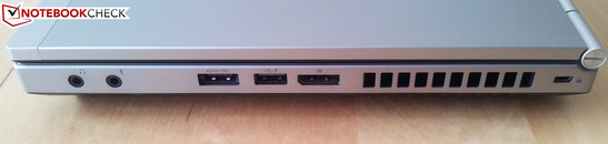 Rechterkant: 2 x Audio, eSATA/USB gecombineerd, USB 2.0, DisplayPort, Kensington