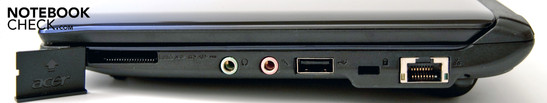 Rechterkant: 1 USB, RJ-45, Kensingtonslot, audio poorten (hoofdtelefoon en microfoon uitgang), Multi-in-1 kaartlezer
