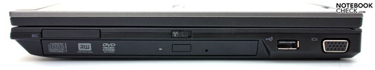 Rechterzijde: ExpressCard/34, DVD drive, USB 2.0, VGA