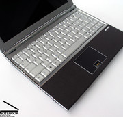 The most eye-catching part of the laptop is the leather coverd area.
