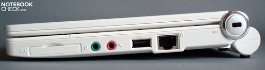 Rechterkant: ExpressCard/34-slot, audio, USB, LAN