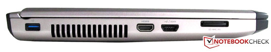 Links: USB 3.0, HDMI, eSATA/USB combo aansluiting, kaartlezer