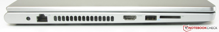 Left: Power socket, Fast Ethernet, HDMI, USB 3.0, memory card reader