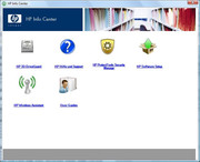 De info knop start HP info Center, die de gebruiker toegang geeft tot de handleiding,...