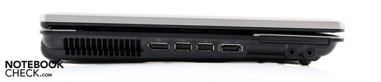Links: DisplayPort, 2x USB 2.0, eSATA/USB combinatie, microfoon, line-out