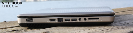 Links: VGA, HDMI, Ethernet, 2 x USB 2.0, microfoon, koptelefoon, cardreader