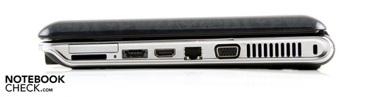 Rechterzijde: ExpressCard/34, kaartlezer, eSATA/USB, HDMI, Ethernet, VGA