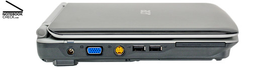 Linkerkant: Stroomtoevoer, VGA, S-video uit, 2 maal USB 2.0, ExpressCard/54