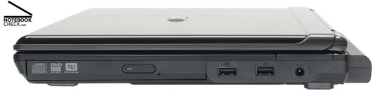 Rechterkant: DVD drive, 2x USB-2.0, stroomvoorziening
