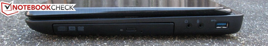 Rechts: DVD drive, 3.5mm headphone jack, 3.5mm mic jack, USB 3.0