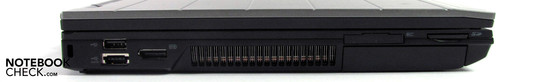 Links: Kensington, USB 2.0, USB/eSATA, beeldschermpoort, ExpressCard/34, cardreader