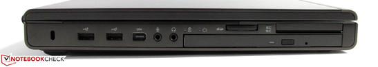Links: Kensington Lock, 2x USB, FireWire (6-pins), audio in/uit, Blu-ray, kaartlezer