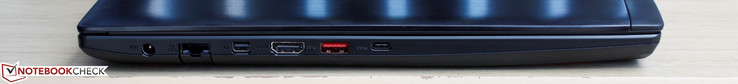 Linkerkant: Stroomaansluiting, Gigabit Ethernet, Mini DisplayPort, HDMI, 1x USB 3.0, 1x USB 3.1 Type-C gen. 2