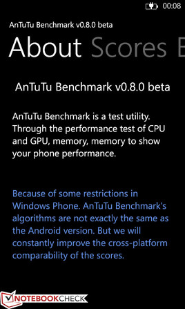 De AnTuTu Benchmark v0.8.0 beta is vergelijkbaar met de Android v2 versie.