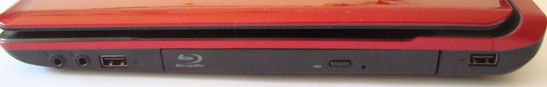 Rechterkant: hoofdtelefoon- en microfoonaansluiting, Blu-Ray brander, USB