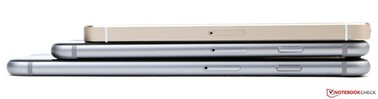 Van bovenaf: iPhone 5s, iPhone 6 en de iPhone 6 Plus