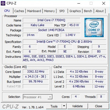 CPU-Z: Core i7-7700HQ