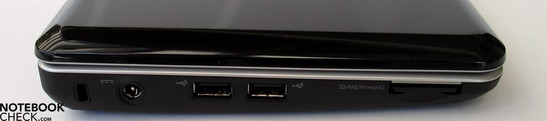 Linkerkant: Kensington slot, netwerk adapter, 2x USB 2.0. SD-kaartlezer