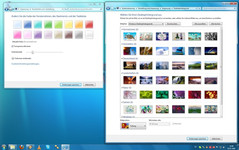 Zoals bij Vista kunnen verschillende kleuren en achtergronden toegepast worden (de desktop achtergrond kan ingesteld worden als diashow)