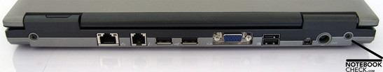 Achterkant: LAN, Modem, 3x USB, VGA, Firewire, Voedingsaansluiting