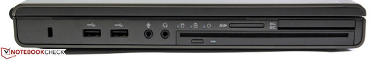 Linkerzijde: Kensington, 2x USB 3.0, audio, optische slot-in drive, kaartlezer, Smart Card Reader, ExpressCard 54/34