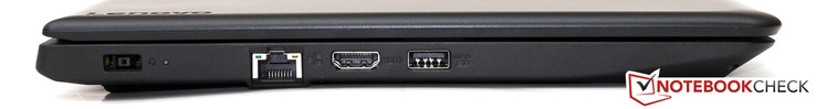 Linkerkant: stroomvoorziening, Ethernet, HDMI, USB 3.0 Type-A