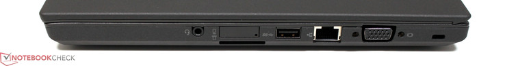 Rechterkant: gecombineerde stereo-aansluiting, 4-in-1 kaartlezer, USB 3.0, LAN, VGA, Kensington Lock