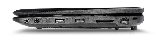 Rechts: Audio, 2 USB 2.0, kaartlezer, LAN, Kensington Lock