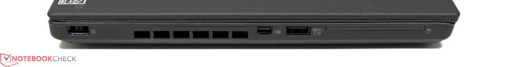Linkerkant: aansluiting voeding, ventilator-uitlaat, USB 3.0 (met stroom), SmartCard (optioneel)