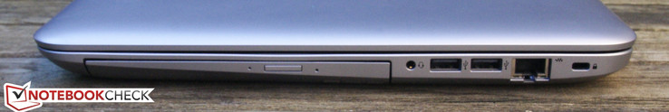 Rechterkant: Optische drive, 3.5-mm poort, 2x USB 2.0, Ethernet, Kensington Lock