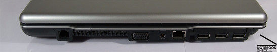 Linker-zijde: modem, fan, VGA, voeding, LAN, 3x USB, ExpressCard/54