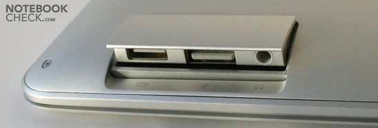 Rechterzijde: Mini-DVI, USB, hoofdtelefoon