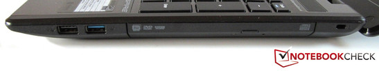 Rechts: USB 2.0, USB 3.0, optische drive, Kensington Lock
