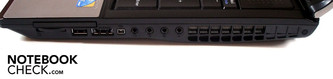 Rechts: 54mm ExpressCard, kaartlezer, USB 2.0, eSATA/USB 2.0 combo, Firewire, 4 audio