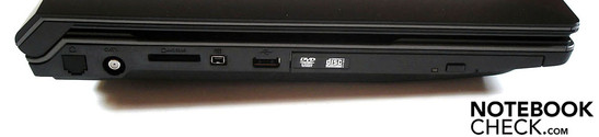 Links: antenne, cardreader, FireWire, USB 2.0, optische drive