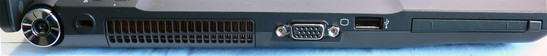 Links: PCMCIA, USB 2.0, VGA, luchtafvoer, netstroomaansluiting.