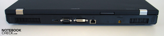 Achterkant: Display Port, VGA, DVI, LAN, Stroomaansluiting
