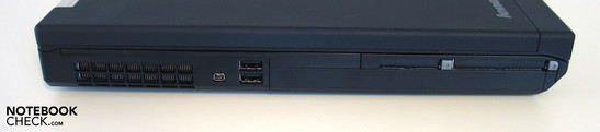 Linkerkant: PC Card, ExpressCard, 2x USB, Firewire