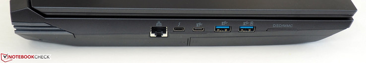 Links: RJ45-LAN, Thunderbolt 3, USB-C 3.1 Gen. 2, 2x USB-A 3.0, kaartlezer