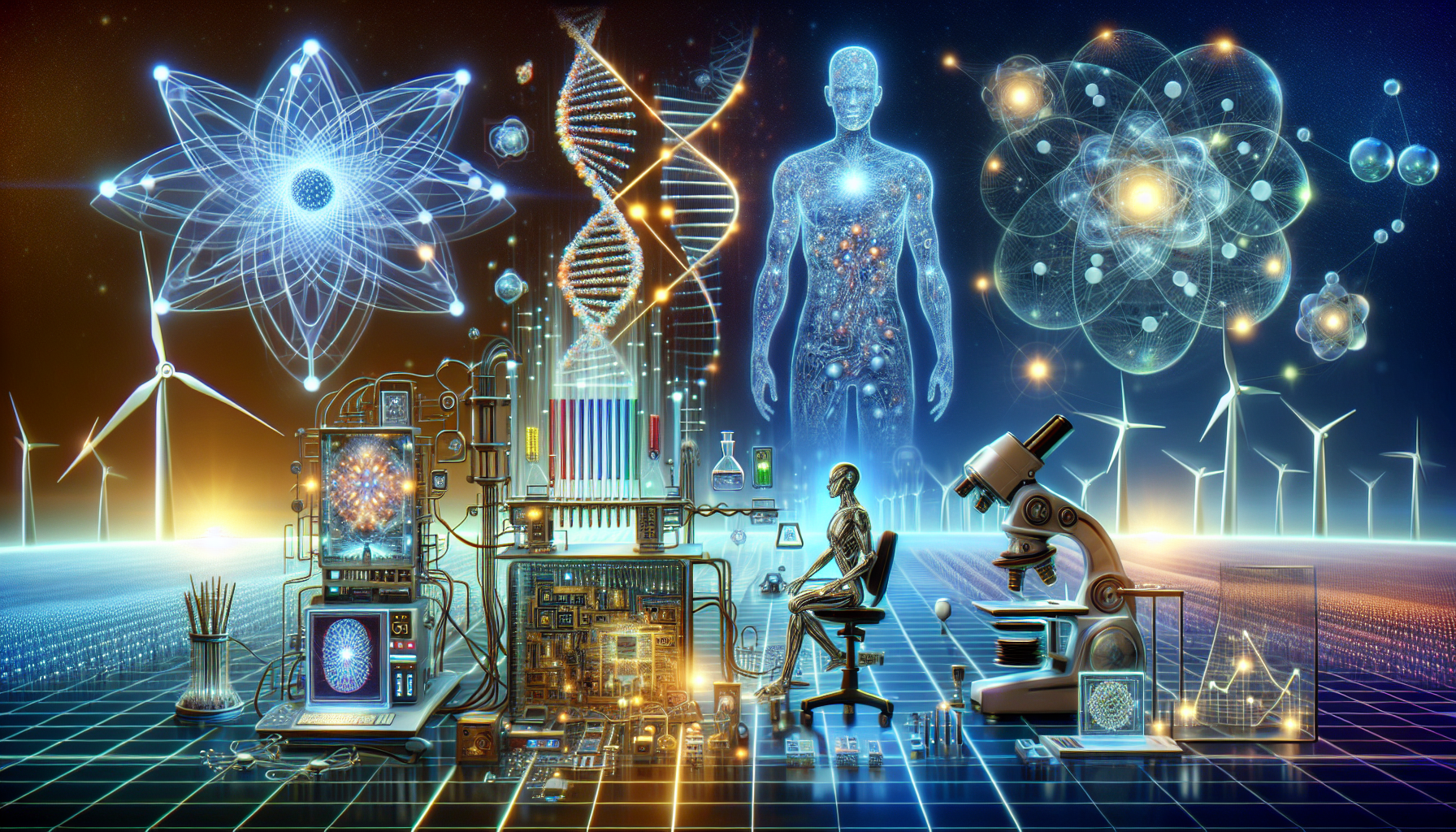 AI, genetische manipulatie, kwantumcomputing, schone energie en humanoïde robotica voorspellen een mooie toekomst. (Afbeeldingsbron: ChatGPT)