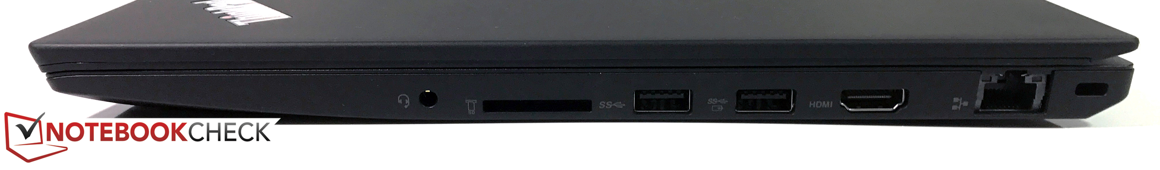 Rechts: 3.5-mm-audio, SD-kaartlezer, 2x USB 3.0 (1x always-on), HDMI 1.4b, RJ45 LAN, Kensington Lock