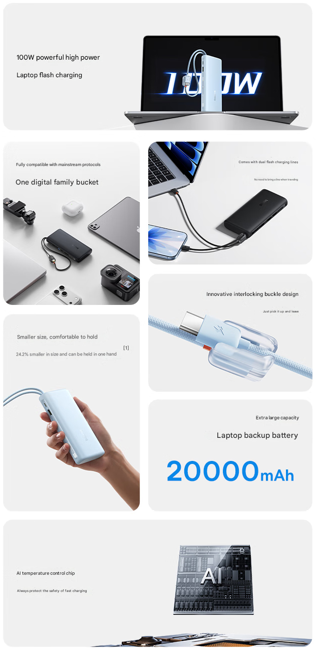 Belangrijkste kenmerken van de powerbank (Afbeelding bron: Baseus - machine vertaald)