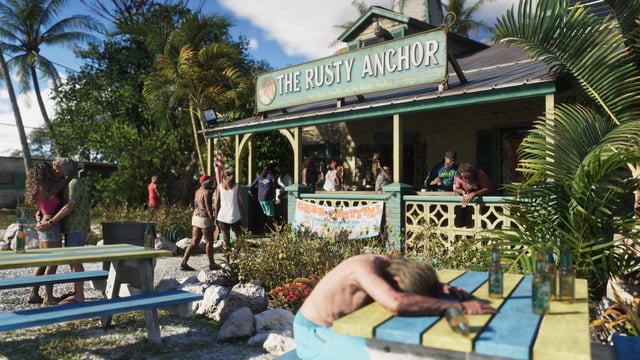 Een screenshot van de bar „The Rusty Anchor“ uit GTA 6.