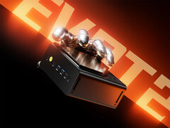 GMKtec Evo-T2 heeft een hogere introductieprijs dan de Evo-X2, maar is momenteel goedkoper. Afgebeeld: een promofoto die een deel van de mini-PC toont.