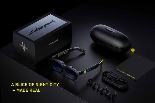 De VITURE x Cyberpunk 2077 Luma Cyber XR-bril wordt geleverd in een speciale detailhandeldoos. (Afbeeldingsbron: Viture)